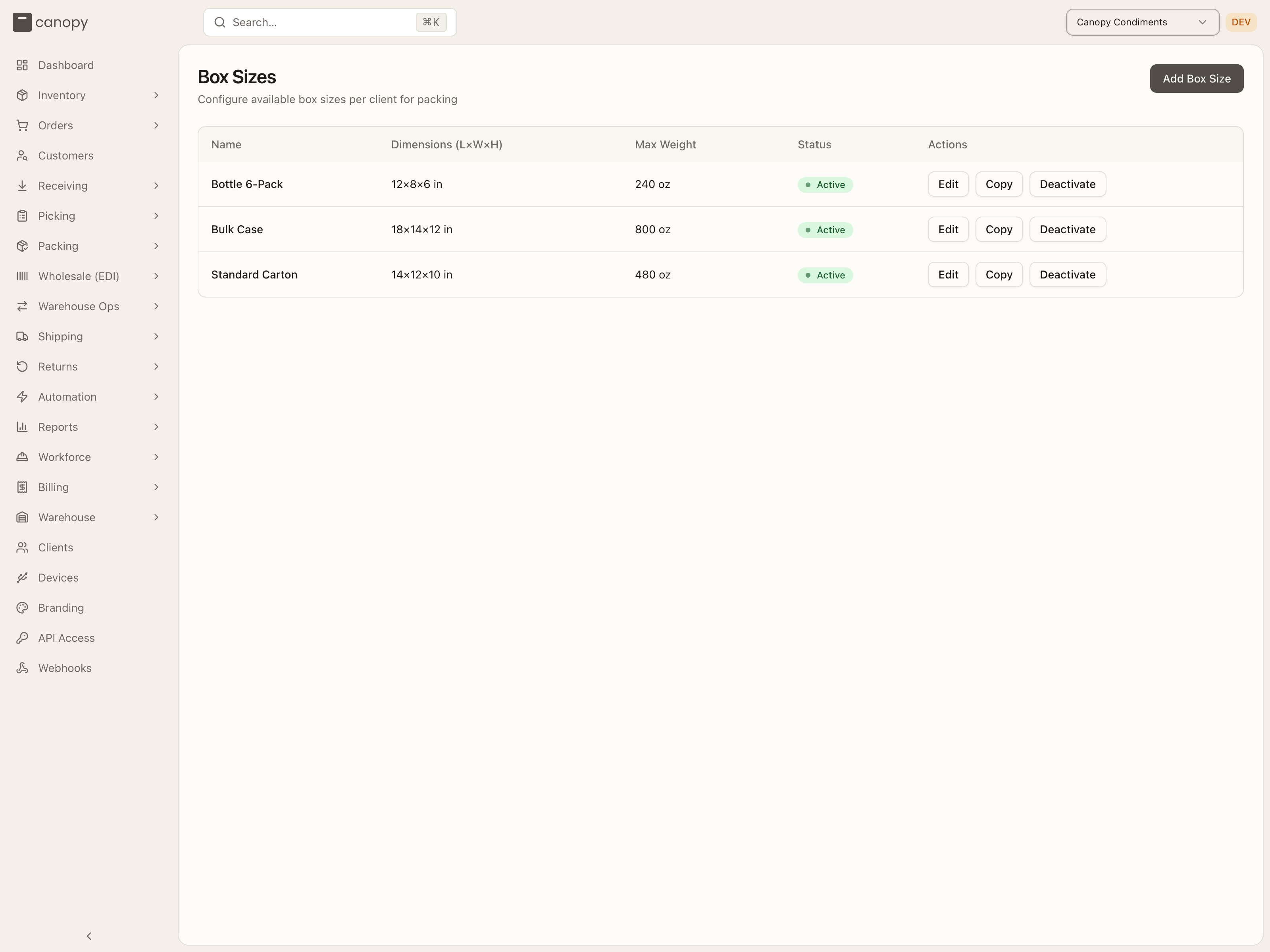 Box Sizes catalog