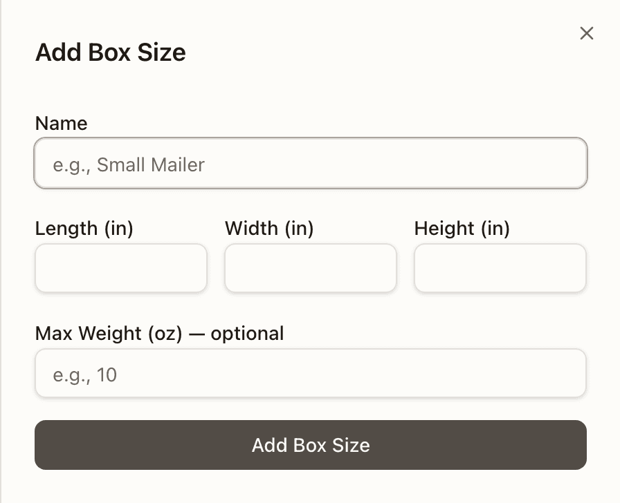 Adding a box size