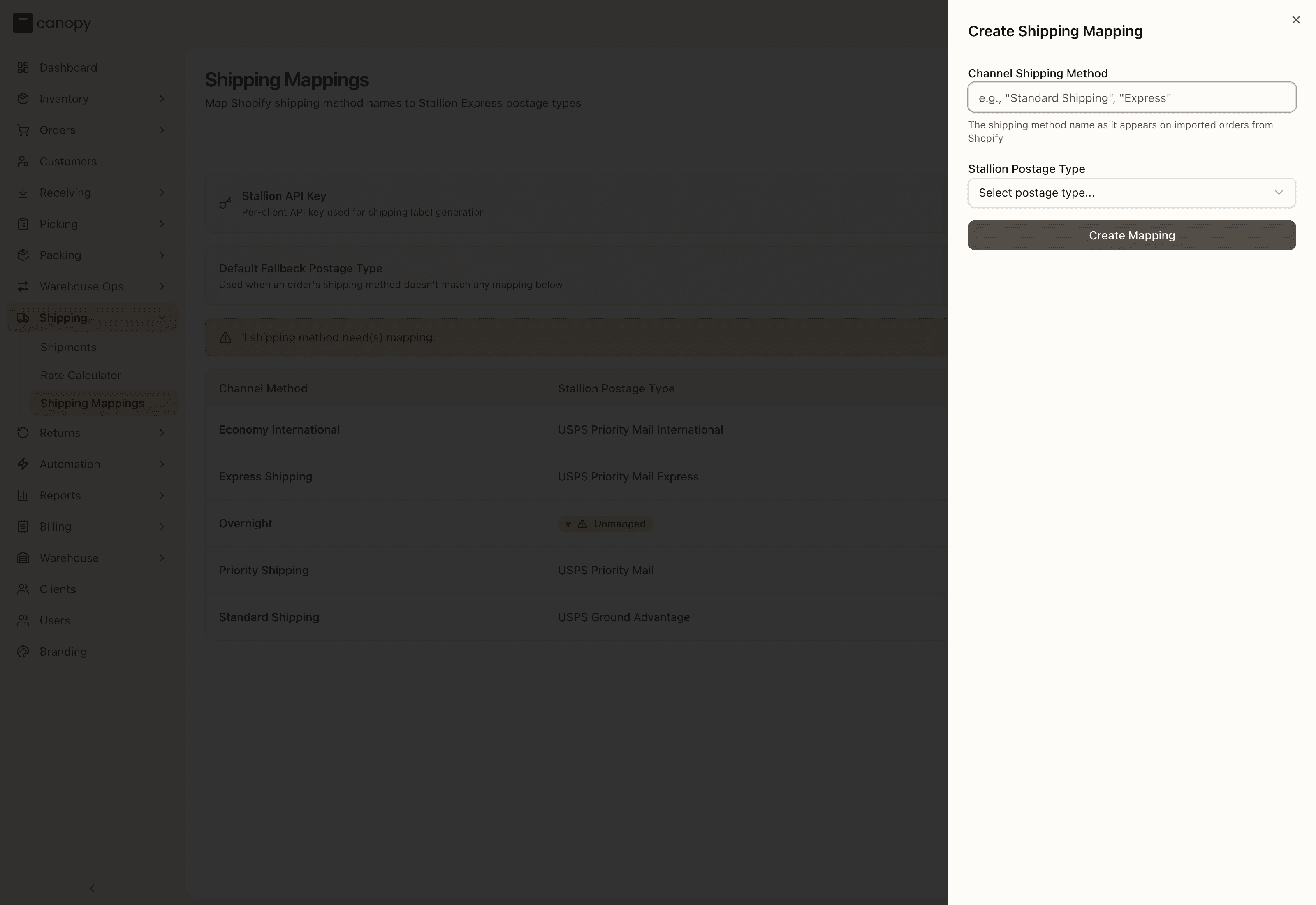 Creating a shipping mapping