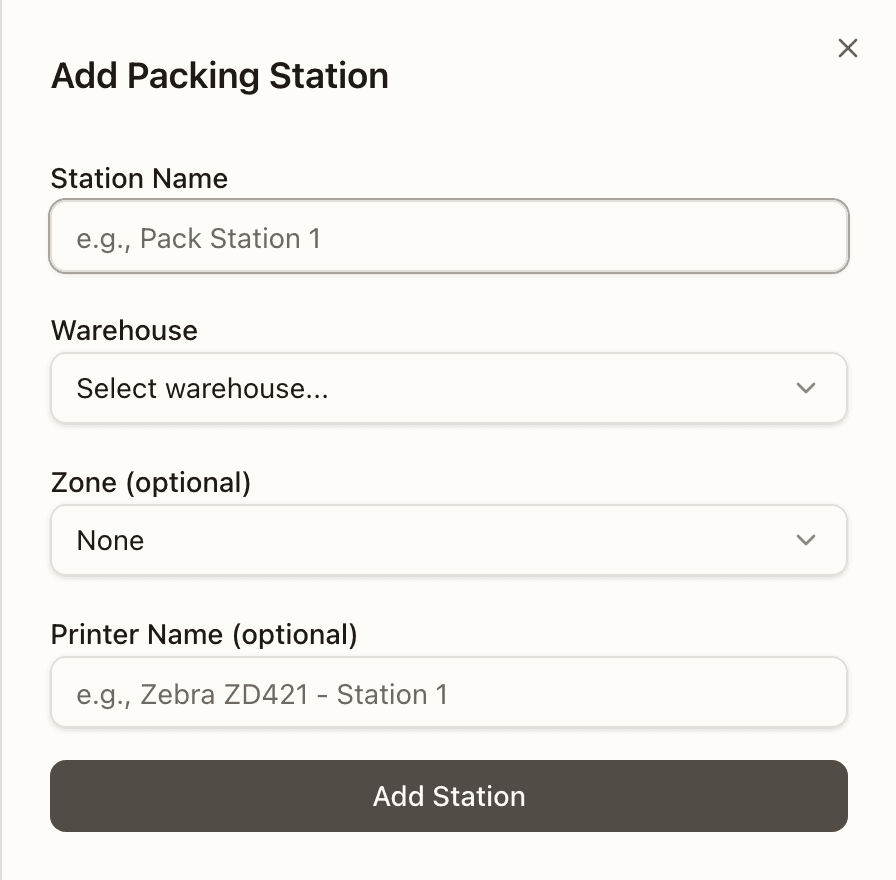 Adding a packing station