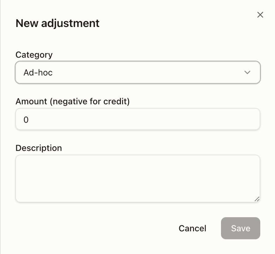 The New adjustment sheet