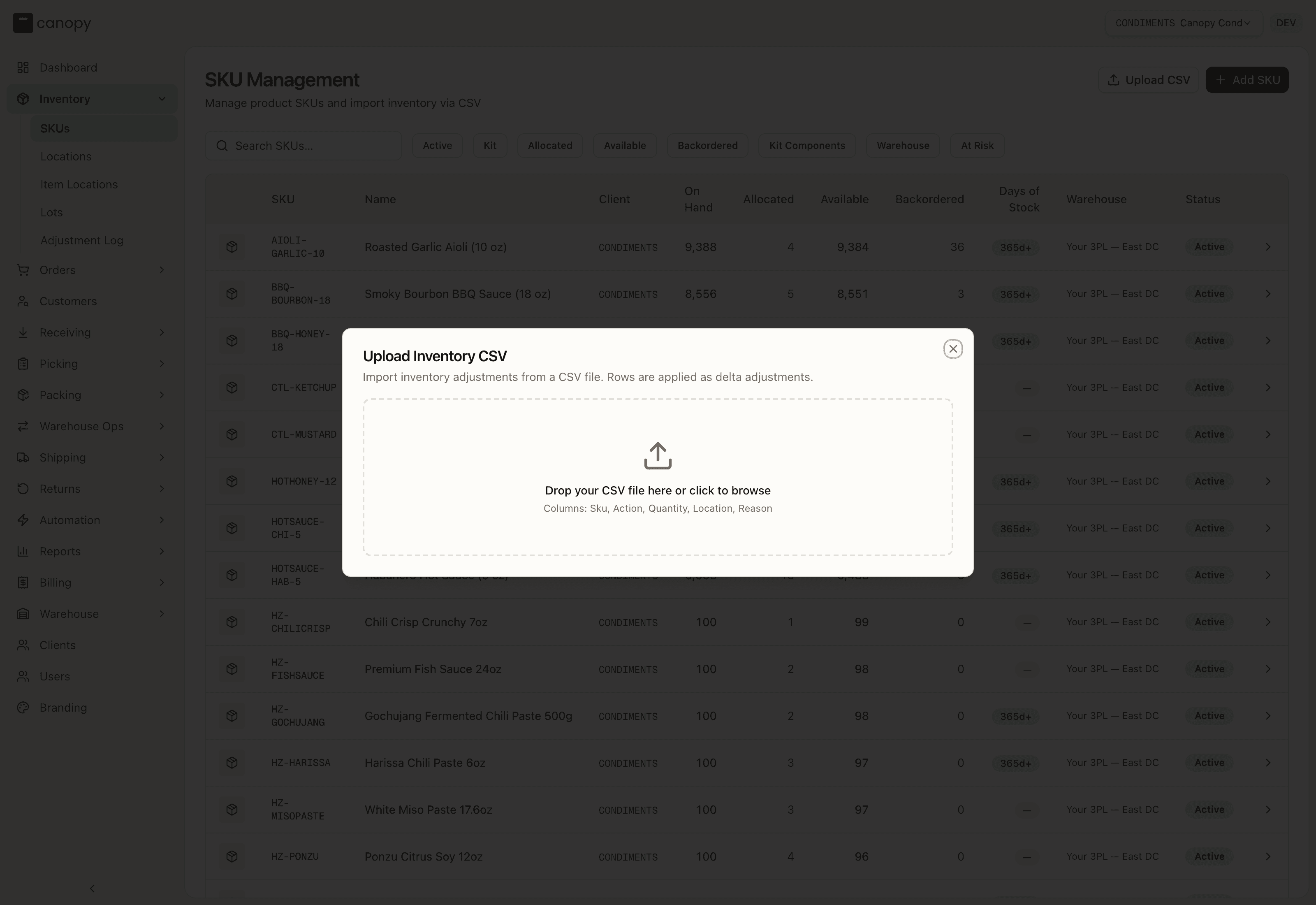 Bulk stock adjustments via CSV