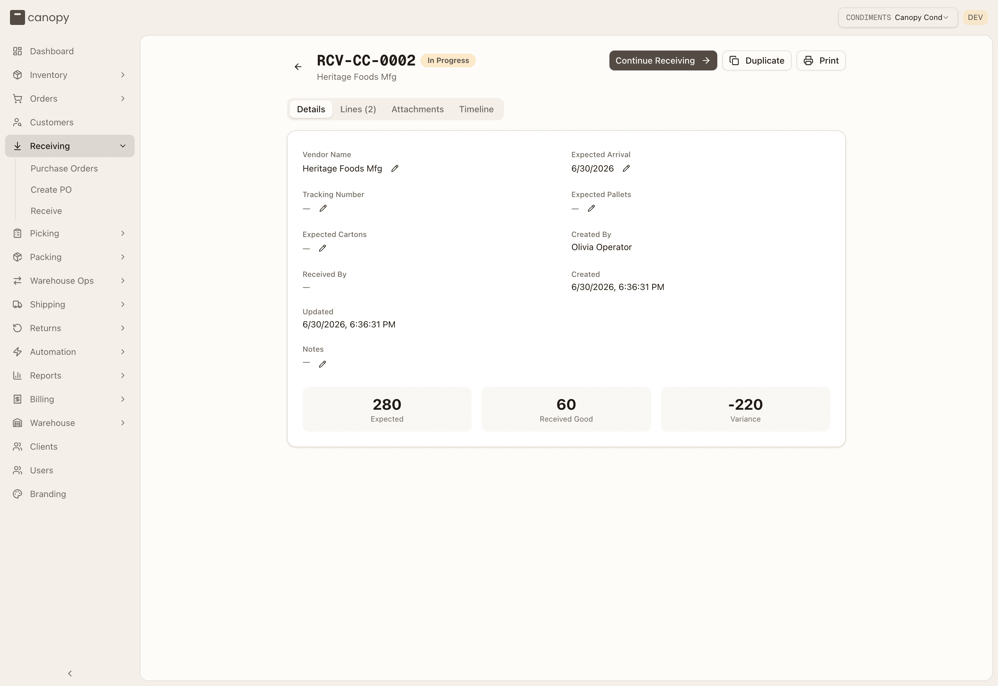 A purchase order's detail