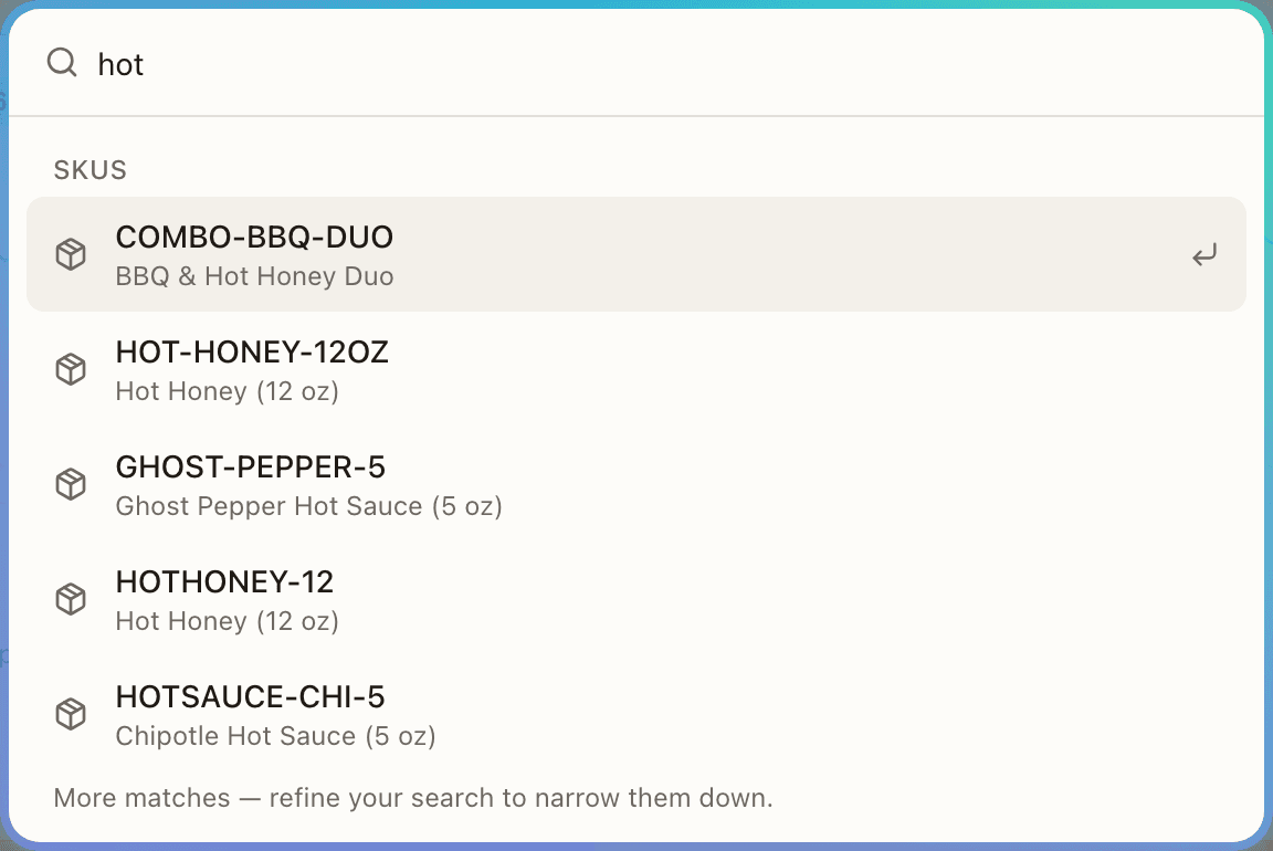The search palette with results